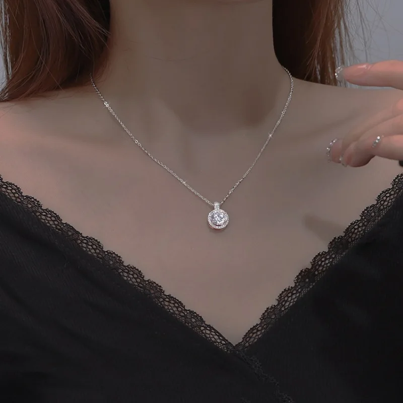 Collar de circón brillante de Plata de Ley 925, cadena de clavícula con temperamento a la moda para mujer, regalo de cumpleaños, joyería lujosa