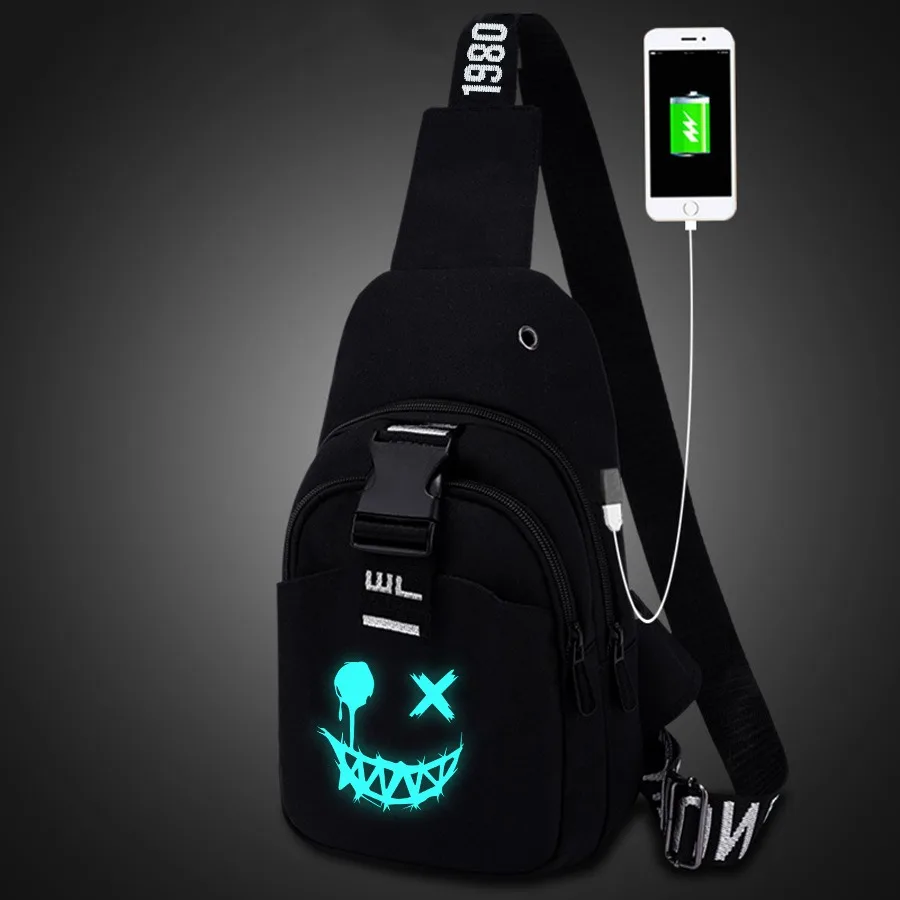 Luminous Smile Face Sling Bag with USB - alternate angle