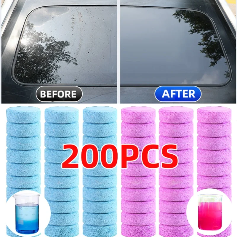 200 Pcs Car Solid Cleaner Windscreen Wiper Effervescent Tablets Glass Toilet Window Windshield Cleaning Auto Accessories