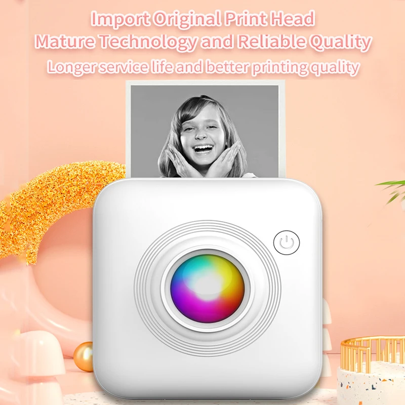 Printer termal portabel, Printer Mini lucu cetak foto saku termal Label cetak Bluetooth 200dpi Printer ponsel iOS Android