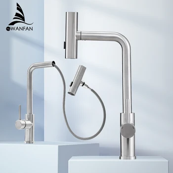 Grifo extraíble de acero inoxidable para cocina, grifería de níquel 304 con cascada de agua caliente y fría mezclada, para fregadero, con enjuague giratorio multifunción, 3668