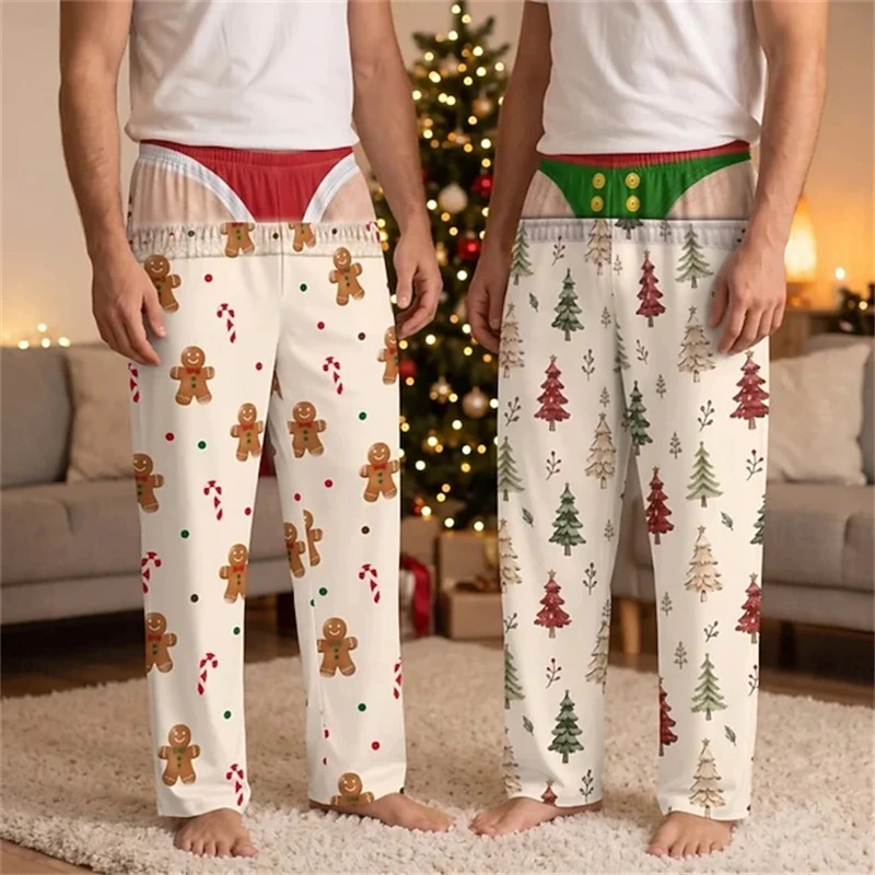 New Men's Fun Christmas Wide-Leg Pants Casual Trousers with Christmas-Themed Prints Quirky Pants Perfect for Holiday Parties