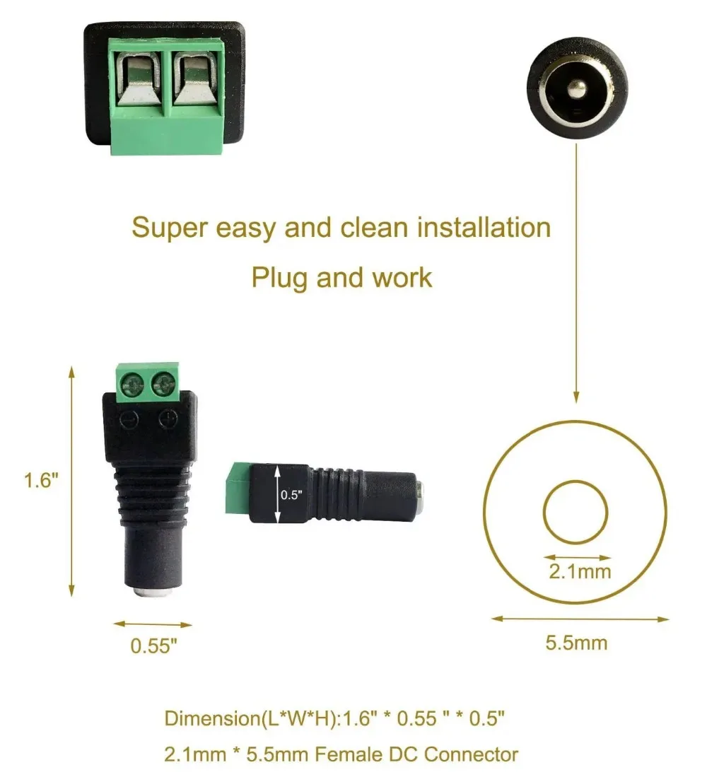 Led Strip Connetor with 2 pin DC12V DC24V No Welding Power Male Female 5.5x2.1 DC Jack Adapter