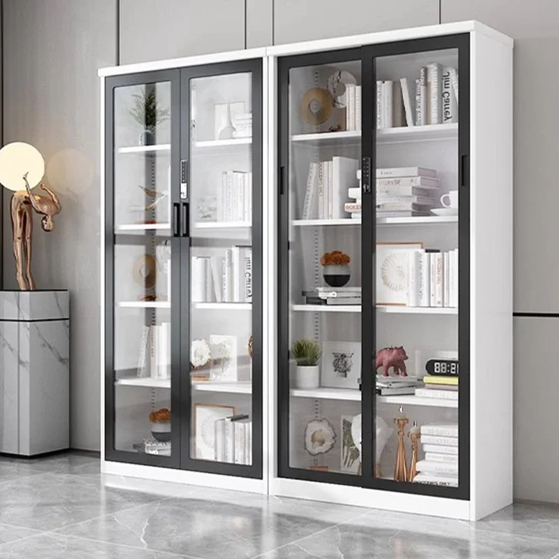 

Sliding Glass Door Bookcase Home Display Cabinet Living Room Drop Strip Lock Storage Cabinet Bookshelf Iron Furniture WKBC