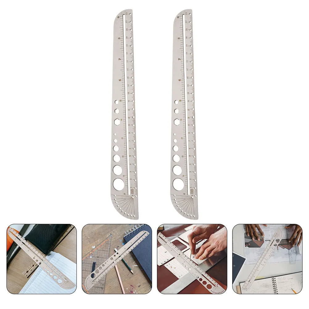 2pcs Stainless Steel Ruler Multifunctional Measuring Tool Precision Scale Straight Edge For Home Office School Workshop Drawing