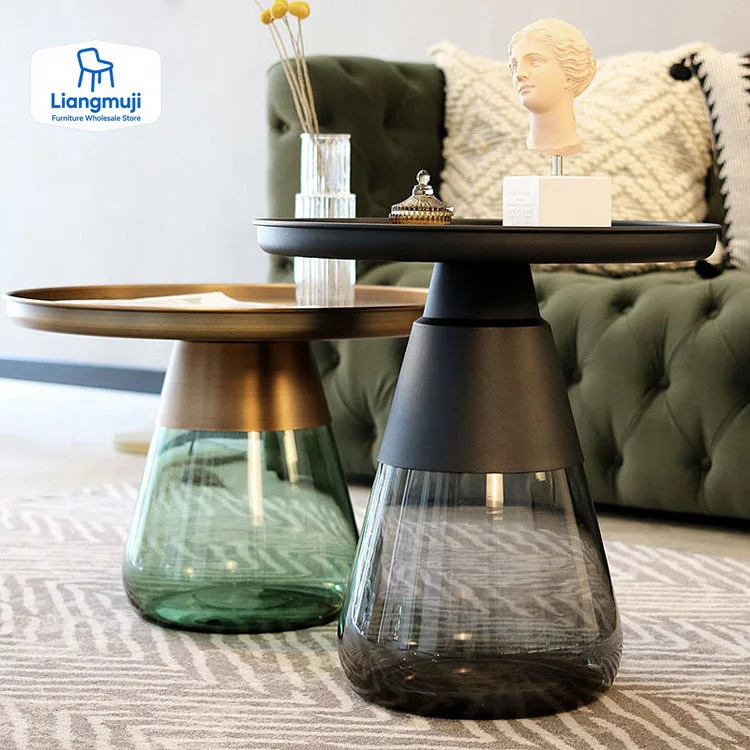 

Luxury Glass Coffee Table Living Room Sofa Combination Round Side Table European Coffee Table Balcony Leisure Tables Storage