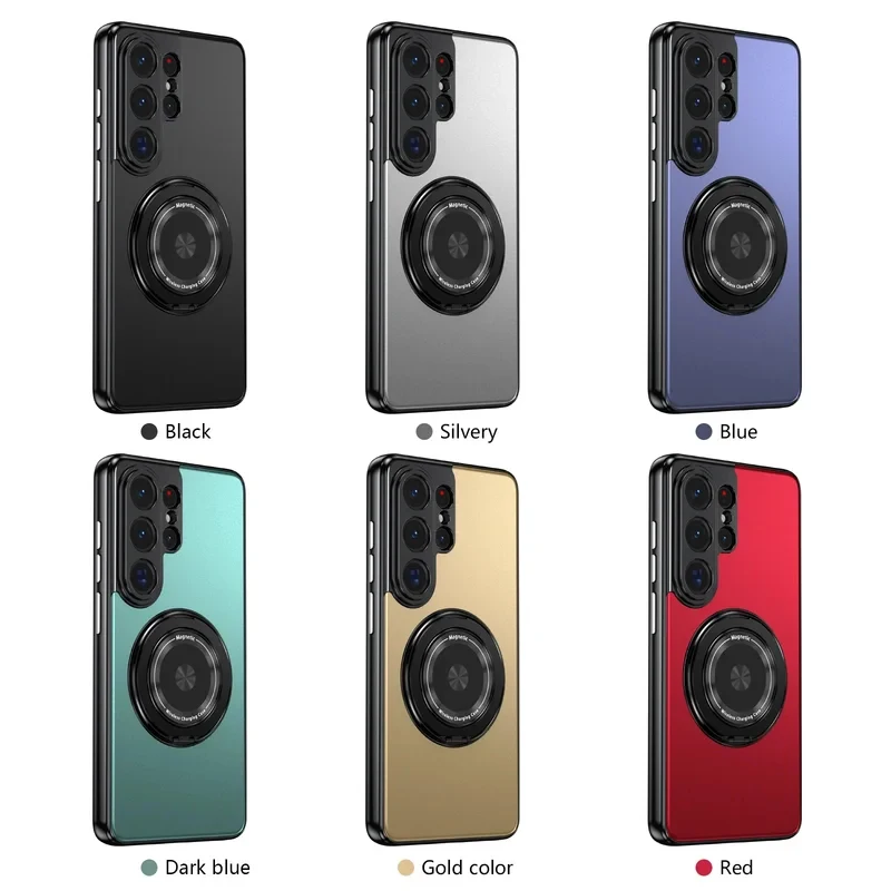 Metallic Border 360° Rotating Stand Magnetic Case with Lens Protection Compatible with Samsung Galaxy S26 Ultra S26 Plus 5G