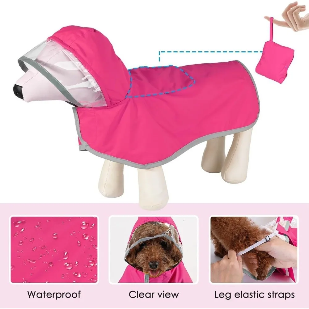 Waterproof Dog Hooded Raincoat Reflective Strip Windproof Pet Rain Jacket Protective Adjustable Dog Rain Cloak for Walking Night
