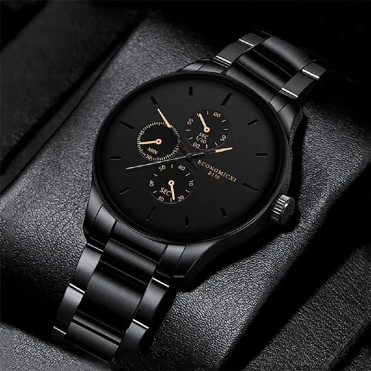 1Pcs Men\'s Casual Fashion Business Three Eyes Rose Needle Digital Steel Band Quartz Watch Designed For Classic Successful Men