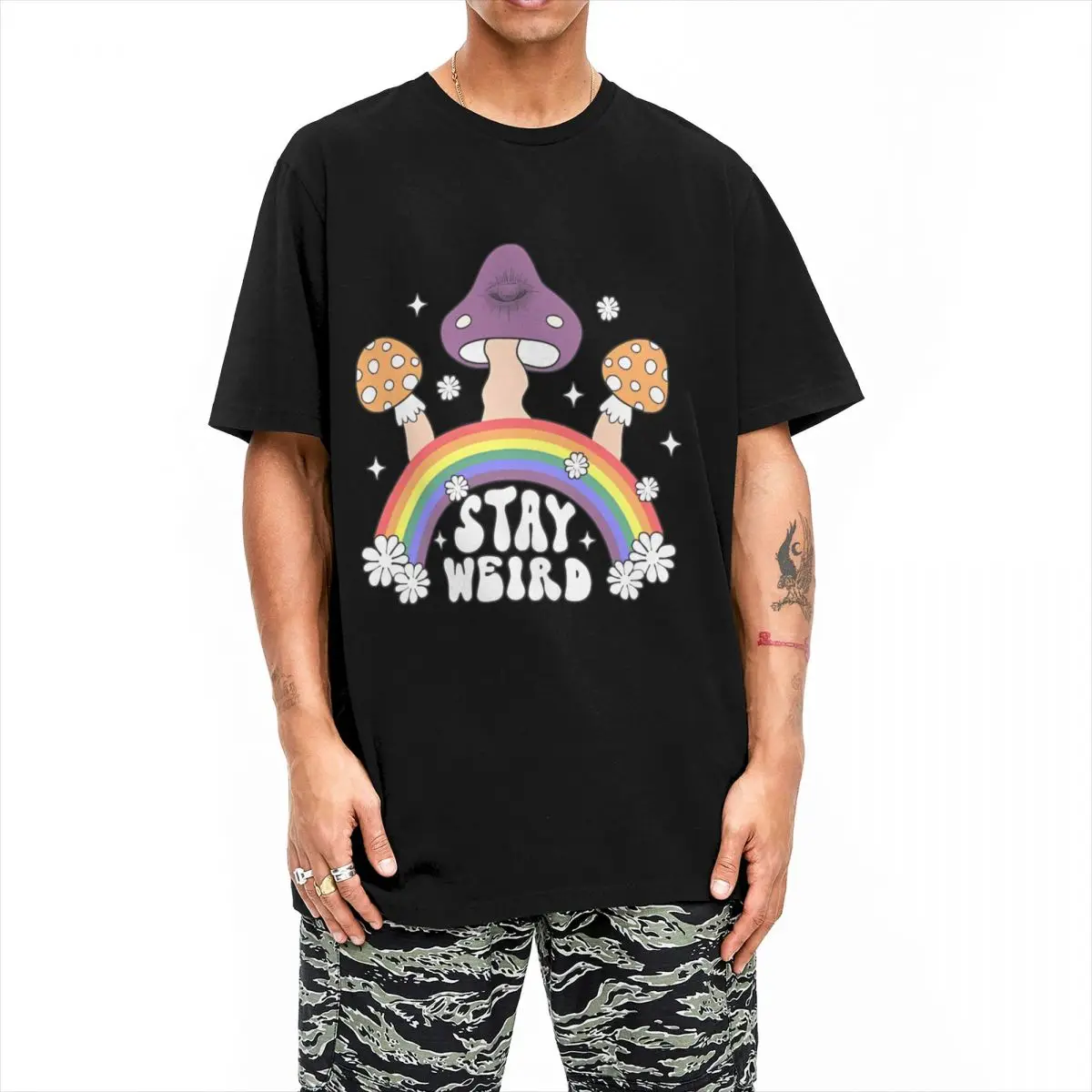 Rainbow Mushroom T-Shirt fungus Hipster T Shirts Short Sleeves Aesthetic Tshirt Summer 100% Cotton O Neck Plus Size 5XL Top Tees