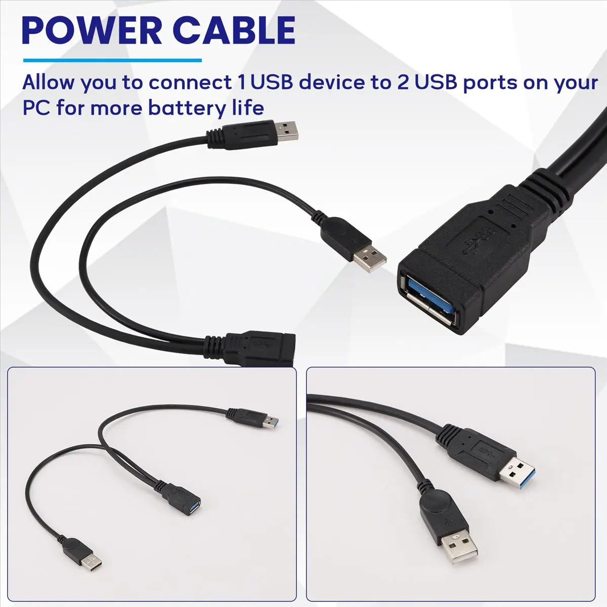 ABAN Black USB 3.0 Female to Dual USB Male Extra Power Data Y Extension Cable for 2.5 inch Mobile Hard Disk