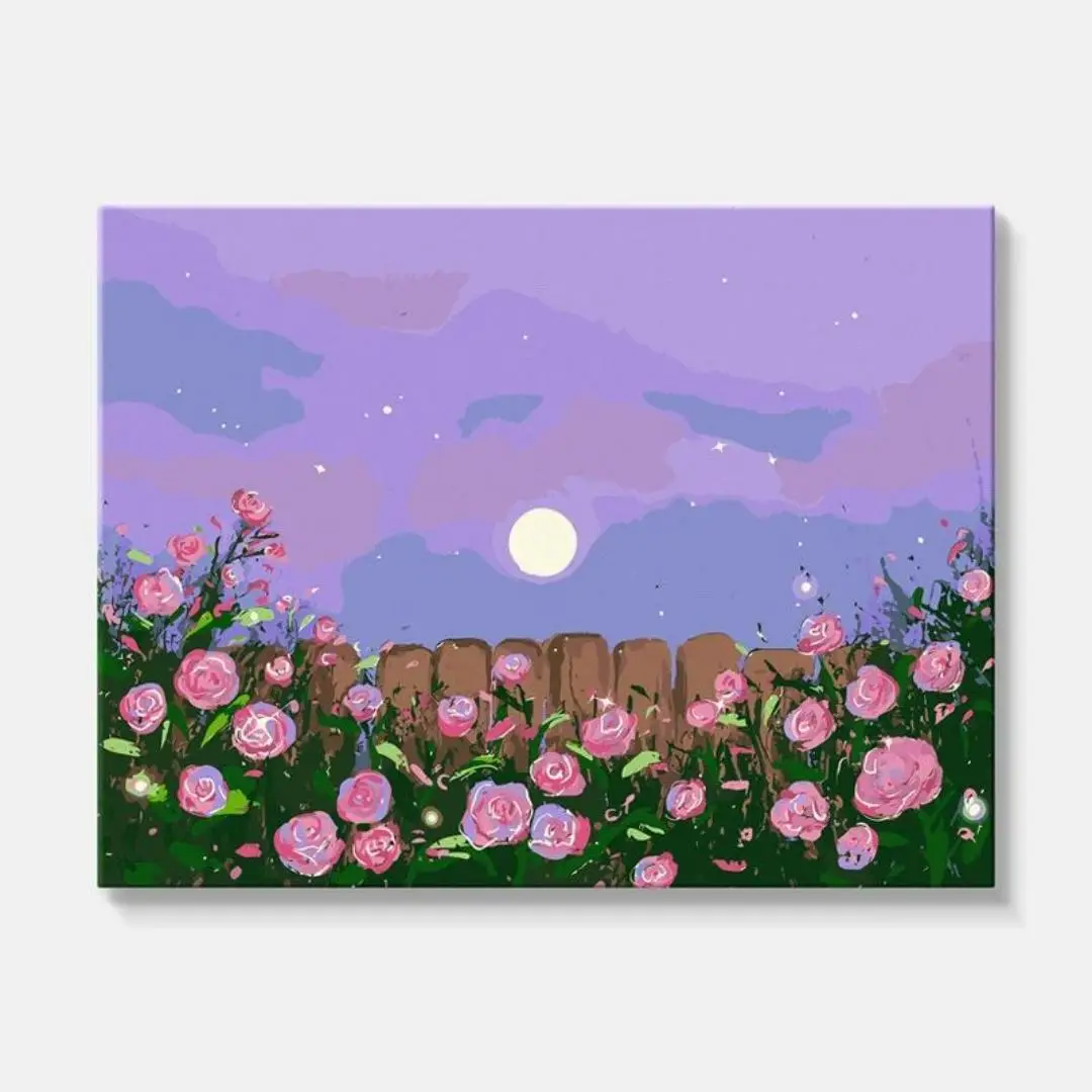 27737-oonlight Rose Garden Purple Sky Canvas Painting
