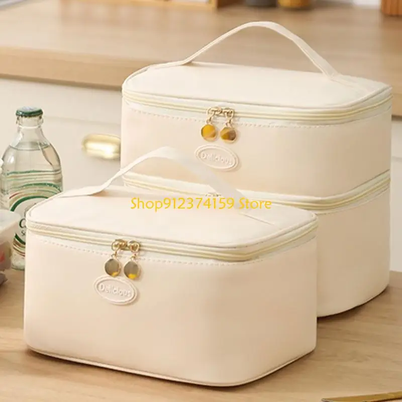 

G5AE Convenient And Practical Lunch Bag PU Fabric Insulated Lunch Handbag Large Capacity Waterproof Lunch Box For Daily Use