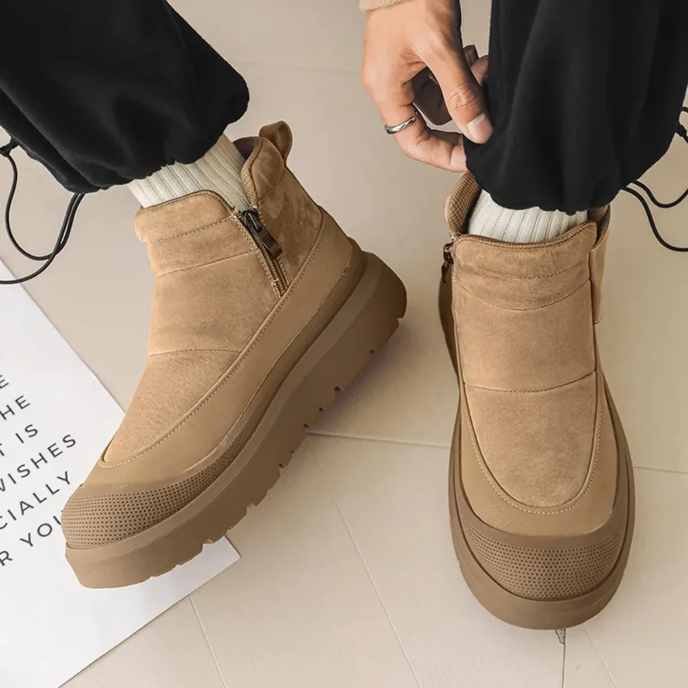 

New winter men's plush snow boots warm versatile thick-soled non-slip trendy shoes high-top with zipper winter outdoor men shoes