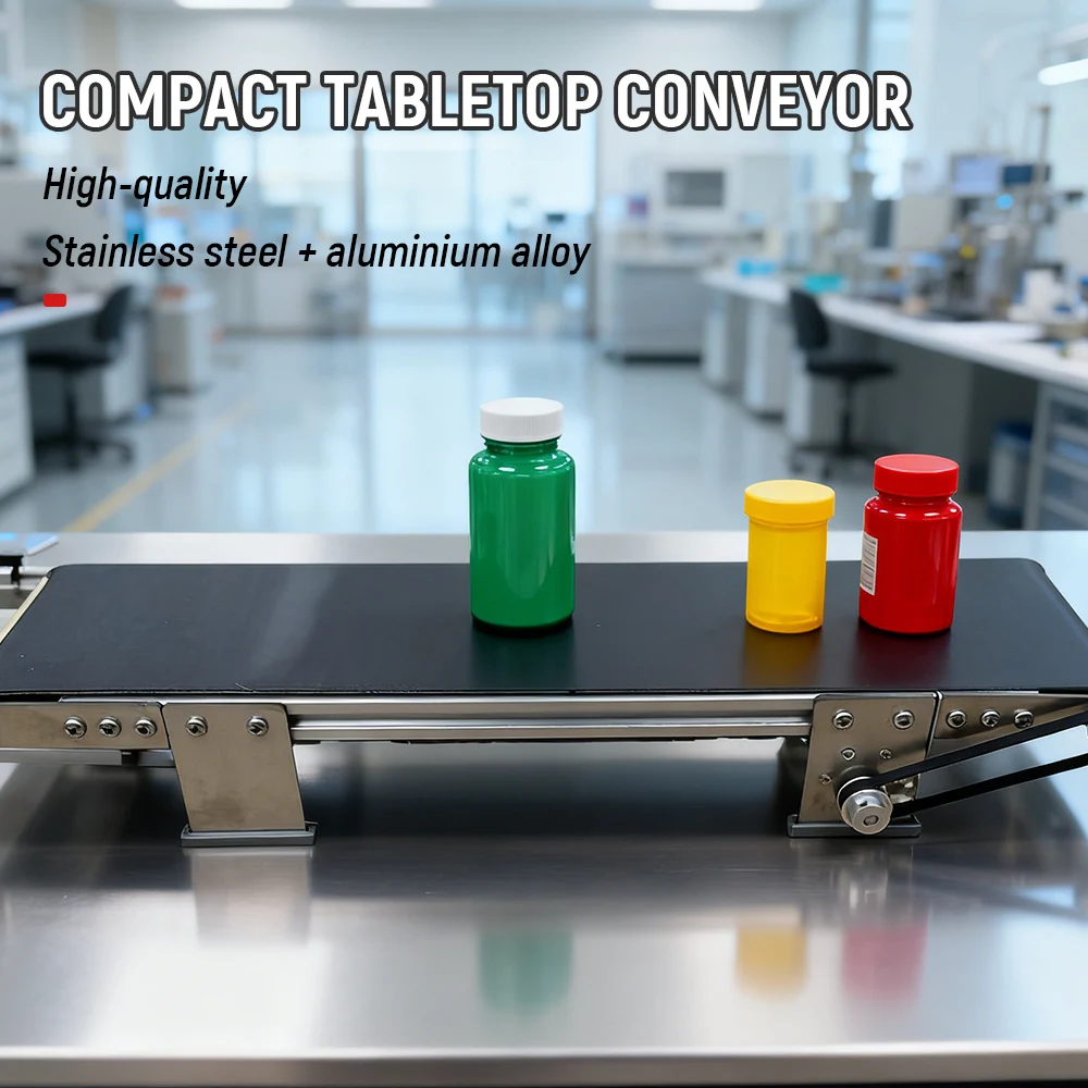 

Mini Conveyor Belt Adjustable Speed Metal Desktop Conveyor Belt 12x50CM Student Friction Experiment Teaching Equipment