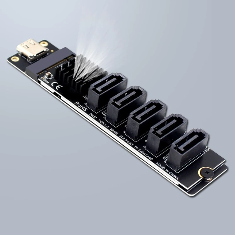  Plugs Play 5 Port SATA3 Expansion Card JMS580 Chipset Wide Compatibility for Systems