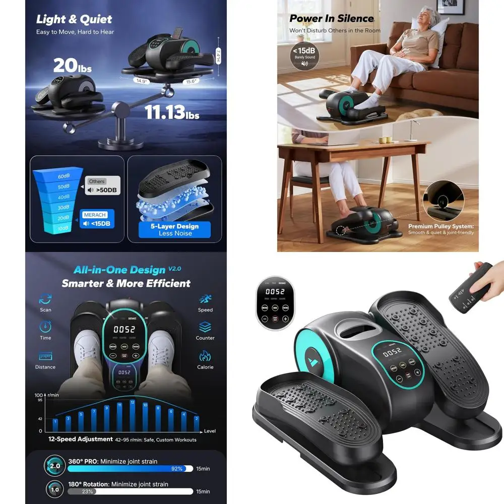 

Эллиптический тренажер под столом, тренажер для ног во время сидения для пожилых людей с дистанционным управлением и 12 скоростями, тихий портативный электрический