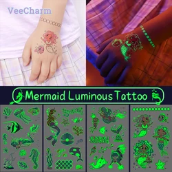 VeeCharm - Sea Creatures favorisce adesivi tatuaggi temporanei luminosi per bambini, arti e mestieri subacquei animali dell'oceano, foglio 1/24