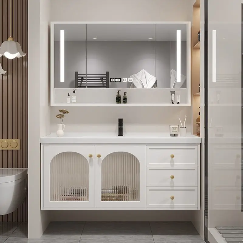 Modern minimalist solid wood ceramic integrated basin bathroom cabinet combination bathroom washbasin washbasin