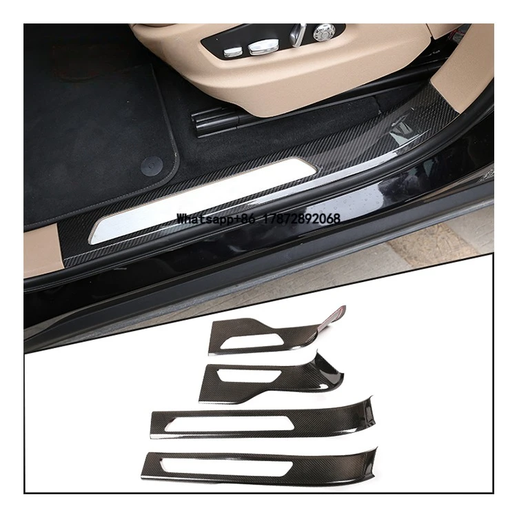 

For for 2018-2021 Carbon Fiber Car Door Welcome Pedal Trim Frame Threshold Strip Protection Interior Accessories