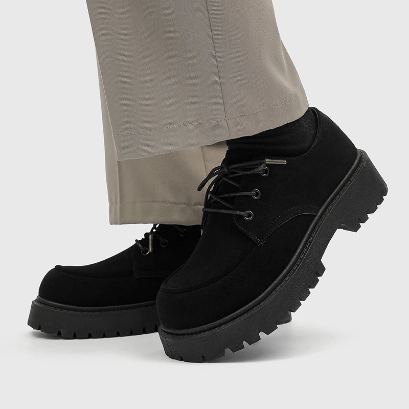 

2026 New Men's Platform Derby Shoes Elevated British Style Round Toe Business Casual Daily Commute Shoes
