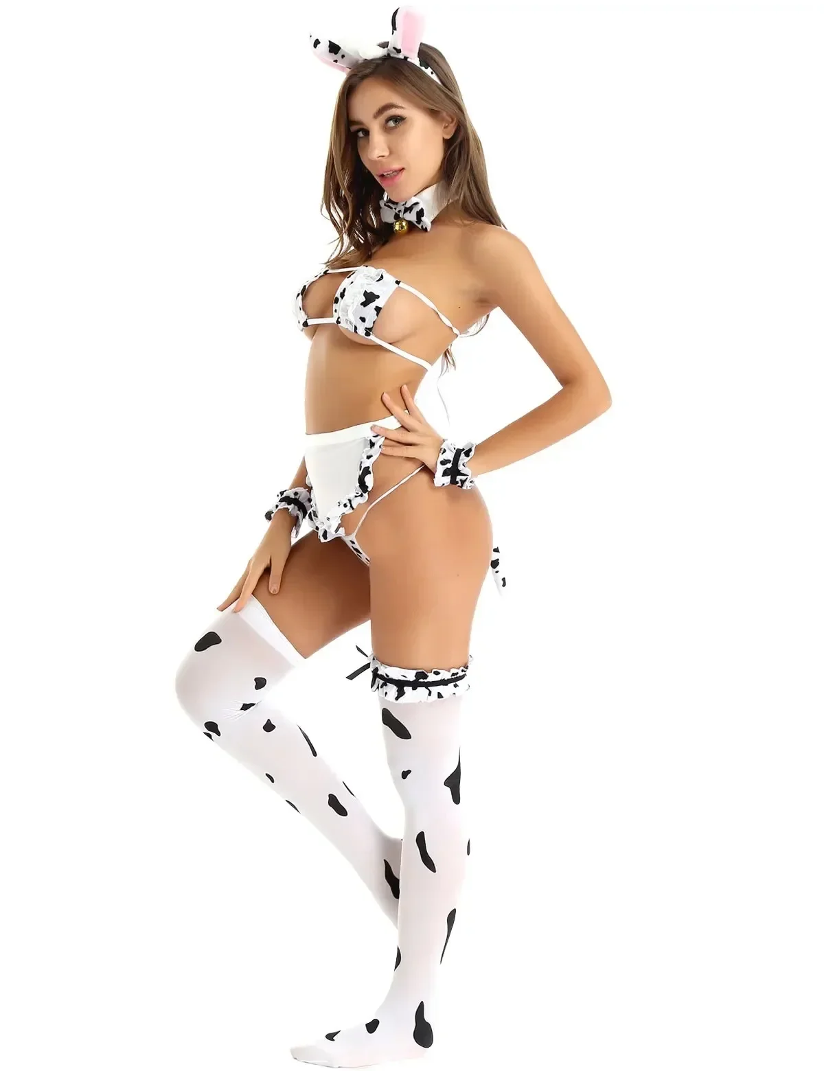 Womens Cute Cow Micro Bikini Anime Cosplay Set Sexy Lingerie Bra and Panty Set Babydoll for Sex Nightclub Uniform Sexy Costumes