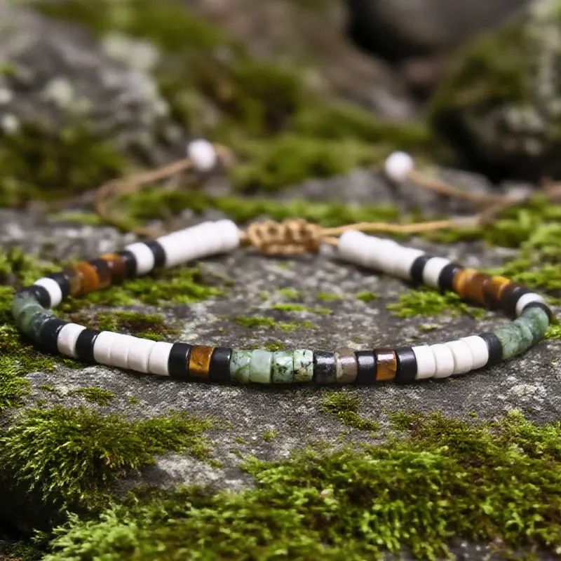 Böhmisches afrikanisches Türkis-Perlenarmband für Damen und Herren, weißer Türkis, gewebter Schmuck, Meditation, heilende Energie, Armband, Geschenk