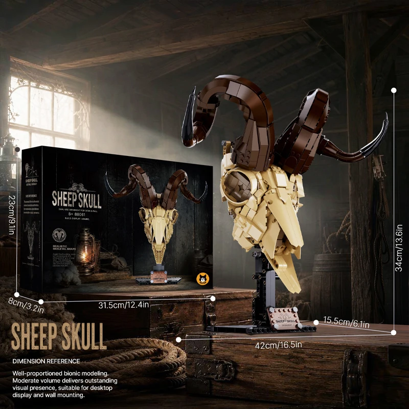 1129pcs MOC Creativity Sheep skull Building Blocks Model Decoration Simulation Wall Animal Bricks Adult Toy Birthday Gift Set