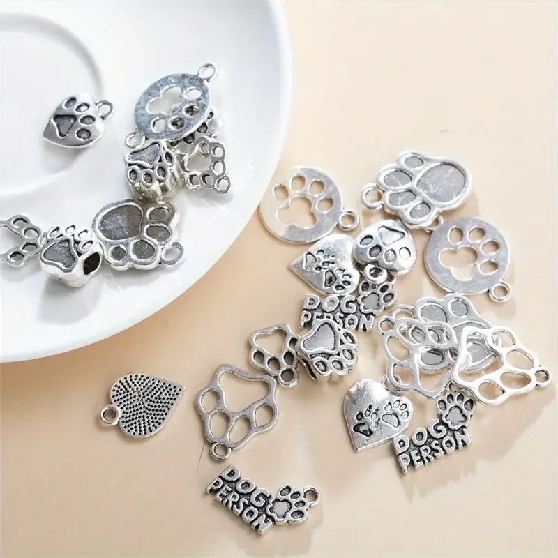 24pcs Paw Charms Antique Silver Color Dog Paw Pendant Charms Cute Cat Paw Charms For Jewelry Making DIY Craft