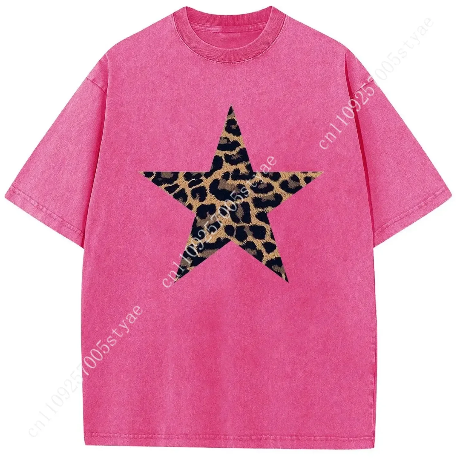 Holafish Acid Washed Shirts Five-Pointed Star Oversized Half Short Sleeves Casual Printed Graphic Tee Summer Comfortable Cotton