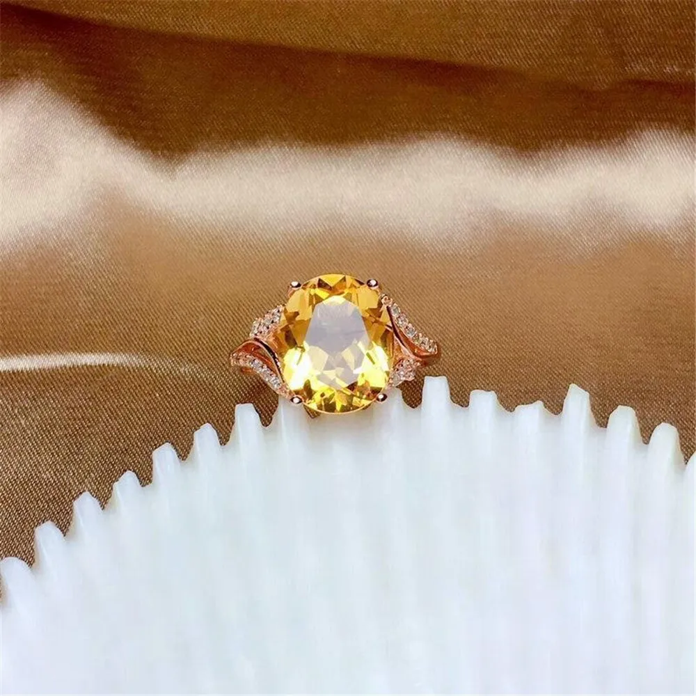 12mm Natural Yellow Citrne Adjustable Size Rlng Jewelry For Women Lady Men Quartz Crystal Energy Beads Silver Stone Rlng AAAAA