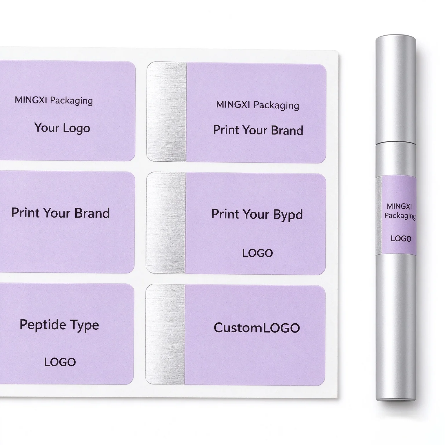 Premium Waterproof Vinyl Injectable Pen Labels Custom Printed Peptide Pen Stickers Matching Peptide Boxes Free Design Custom Log