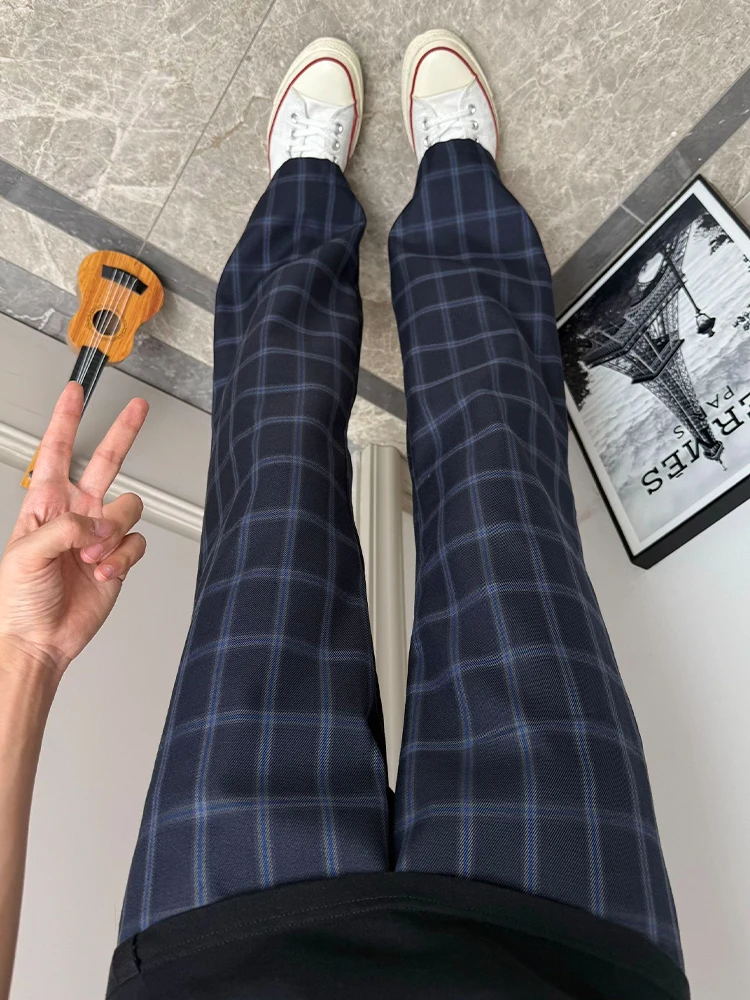 

Высокие мужские летние тонкие повседневные брюки в клетку, свободный крой в американском стиле High Street, длинные прямые брюки, против морщин