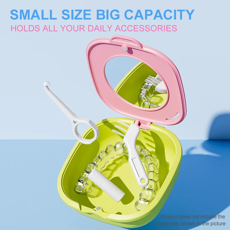 3-in-1 Retainer Case – Mirror & Drainage System with Storage Soak & Wash Features Magnetic Closure for Organizer Box