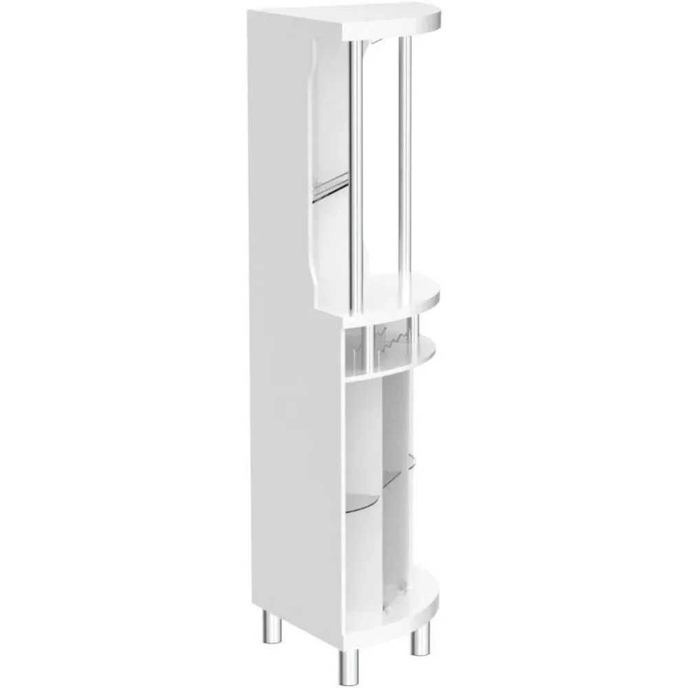 White Corner Bar Cart 72" Built-in Wine Rack, and Lower Glass Cabinet, Living Room, Home Office, Kitchen, Small Space