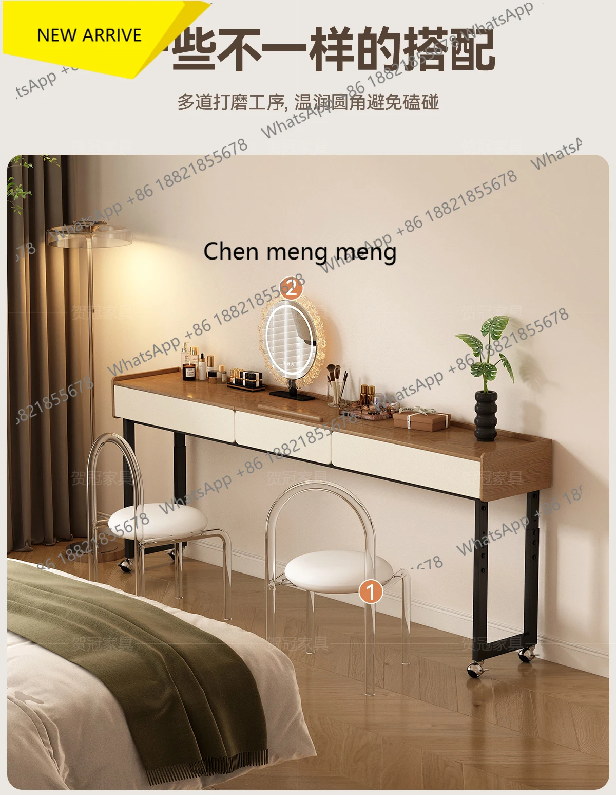 

M138 Vintage Cream Style Mobile Bed Table Adjustable Lazy Bedside Table Small Apartment Bedside Solid Wood Office Computer Desk