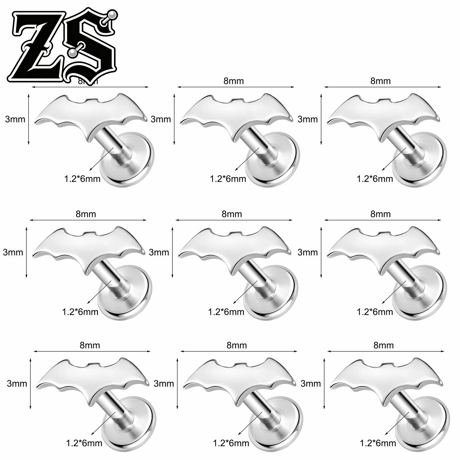 Zs 9 Pieces Punk Pumpkin Ghost Labret Lip Piercing 16G Stainless Steel 10