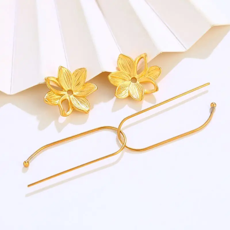 أسعار الجملة --- لوتس الزهور سحر انخفاض القرط للنساء الأزياء والمجوهرات لون الذهب الخالص النيكل الحرة #3