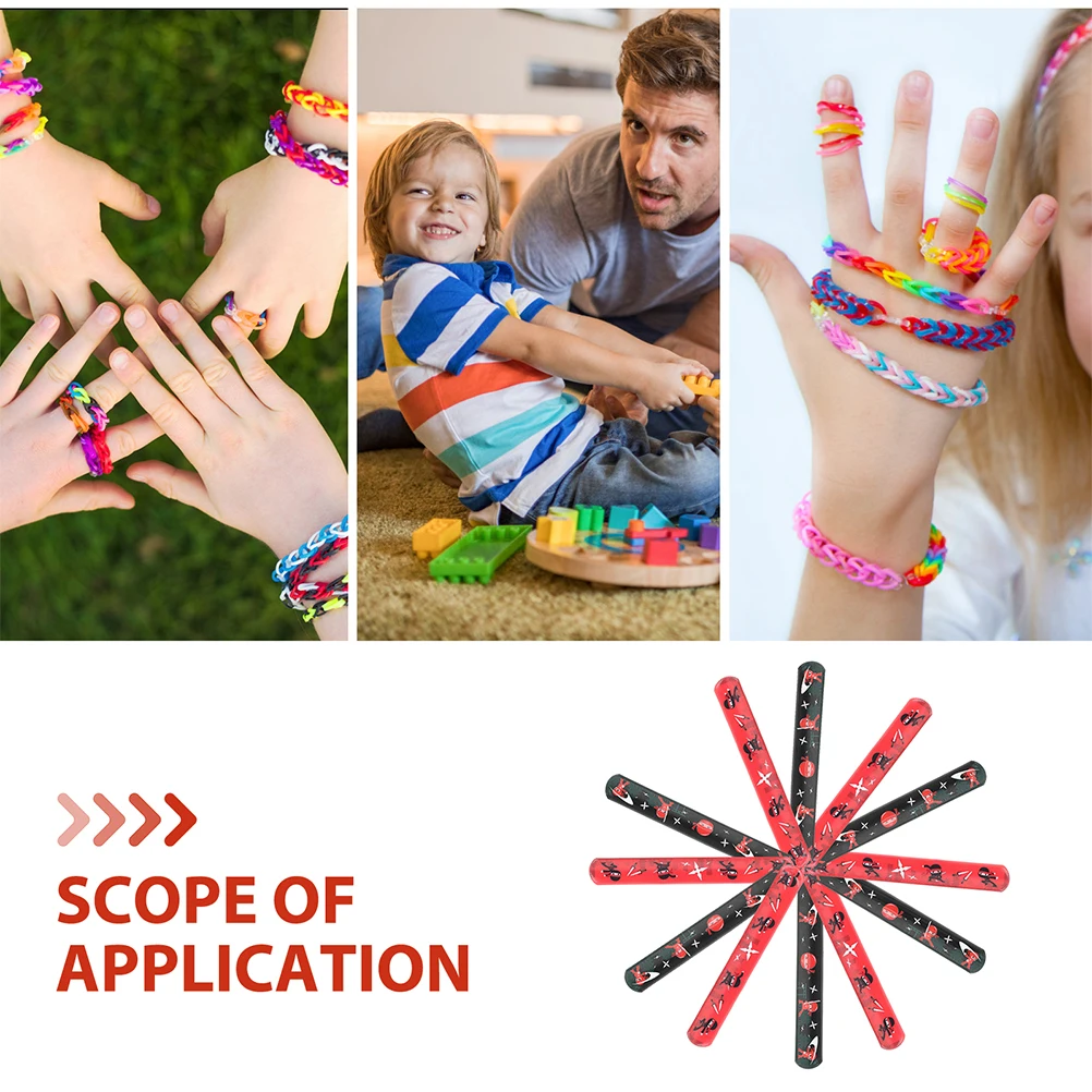 24 ชิ้นสร้อยข้อมือธีมสีดําเด็ก Slap นาฬิกาข้อมือ Party Favors PVC การ์ตูนสายรัดข้อมือของขวัญ