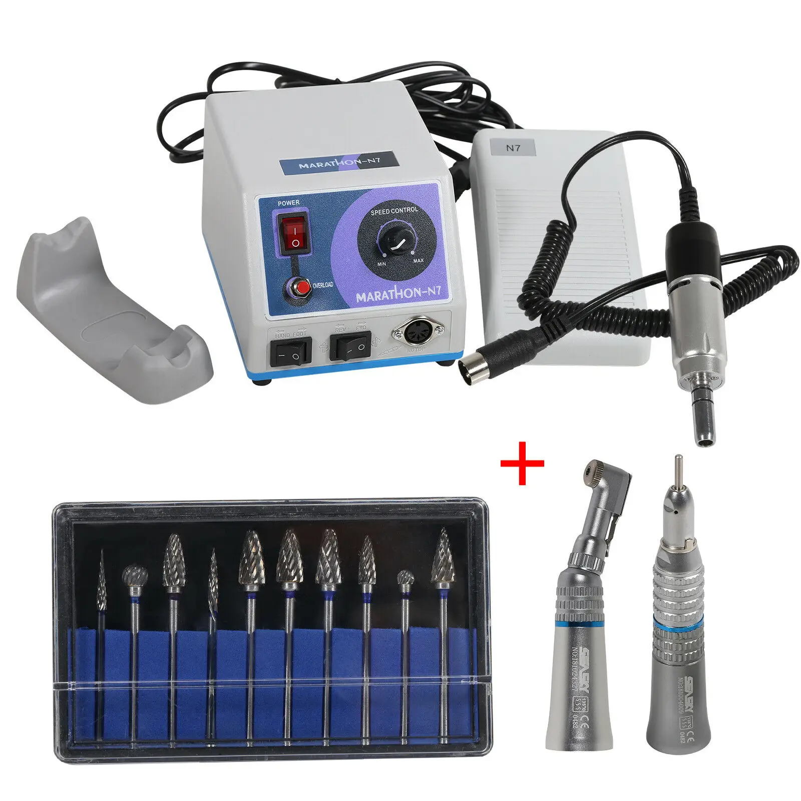 

Dental Lab Marathon Micromotor N7 110V/220V 35K RPM Electric Motor Polishing Contra Angle Straight Handpiece/10PCS Drill Burs