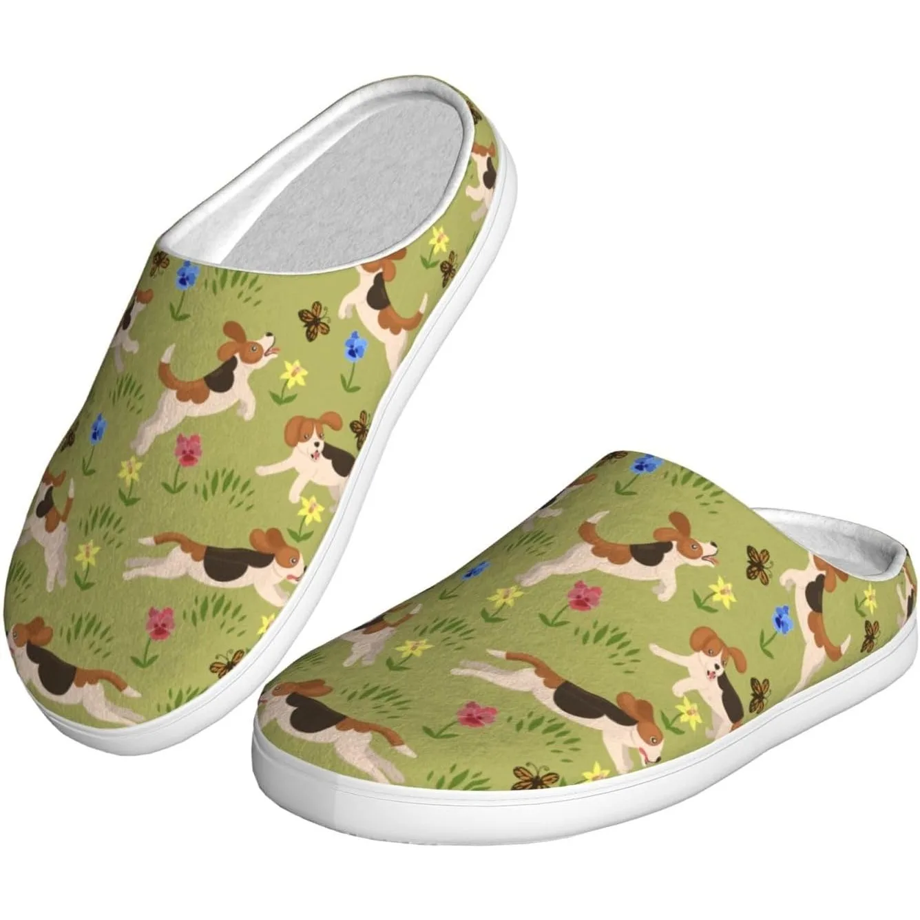 

Хлопковые тапочки для взрослых с рисунком собаки и цветочного узора, домашняя домашняя обувь, плюшевые тапочки