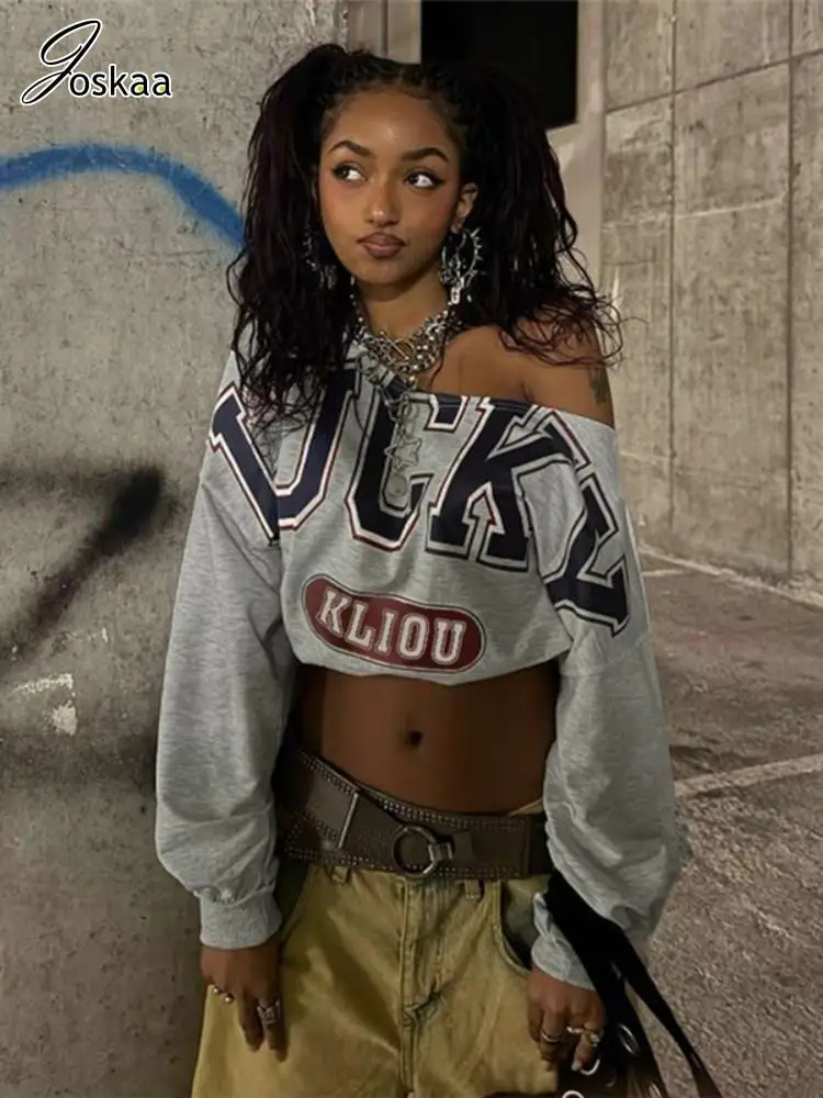 Joskaa-T-shirt à manches longues Y2K pour femmes, haut court, Hipster oblique initié, graphique, Harajuku Streetwear, 2025
