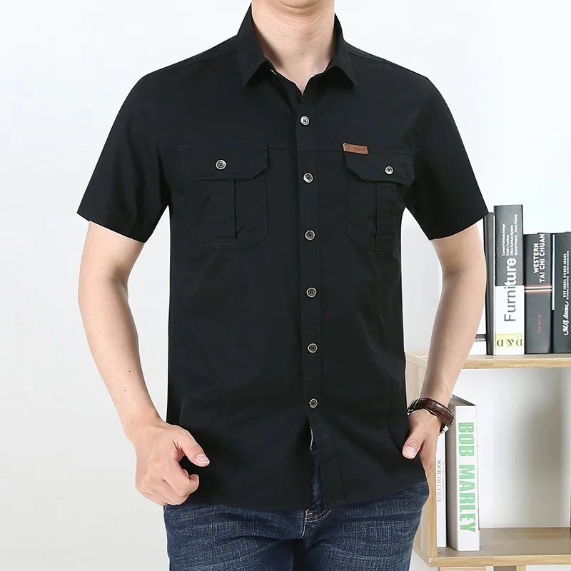 2024 Summer Short Sleeved Shirt Men\'s Plus Size Military Uniform Workwear Outdoor Loose Casual Slim Fit Shirt Men\'s Thin Top