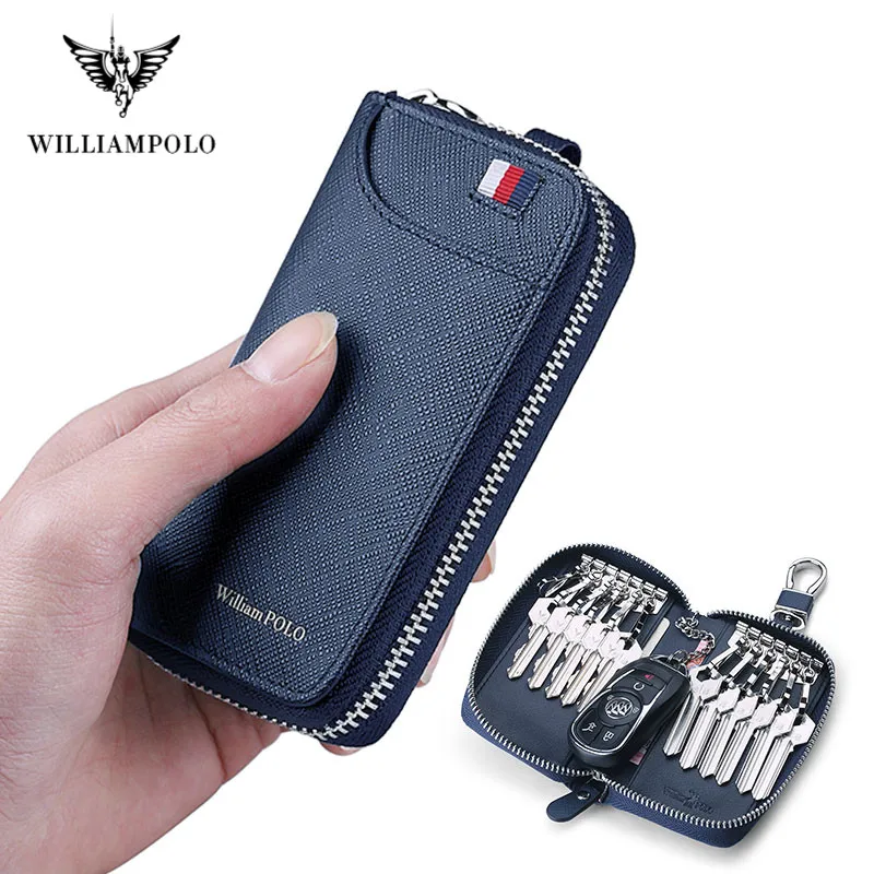 

WILLIAMPOLO Genuine Leather KeyChain Key Bag Multifunction Organizer Wallet Holder Smart Housekeeper Car Small Keys Case Pouch