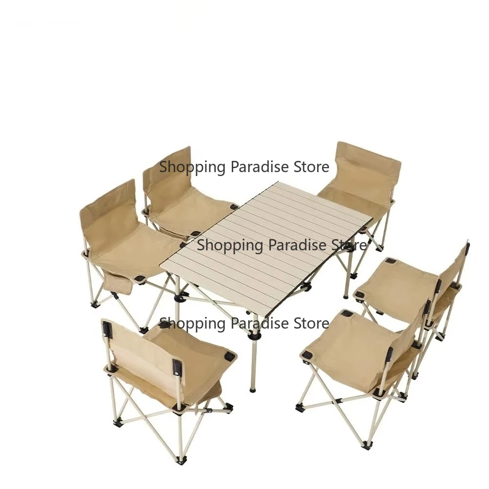 

Portable Iron Folding Table and Six Chair Set Modern Design Style for Outdoor Camping Picnic Barbecue