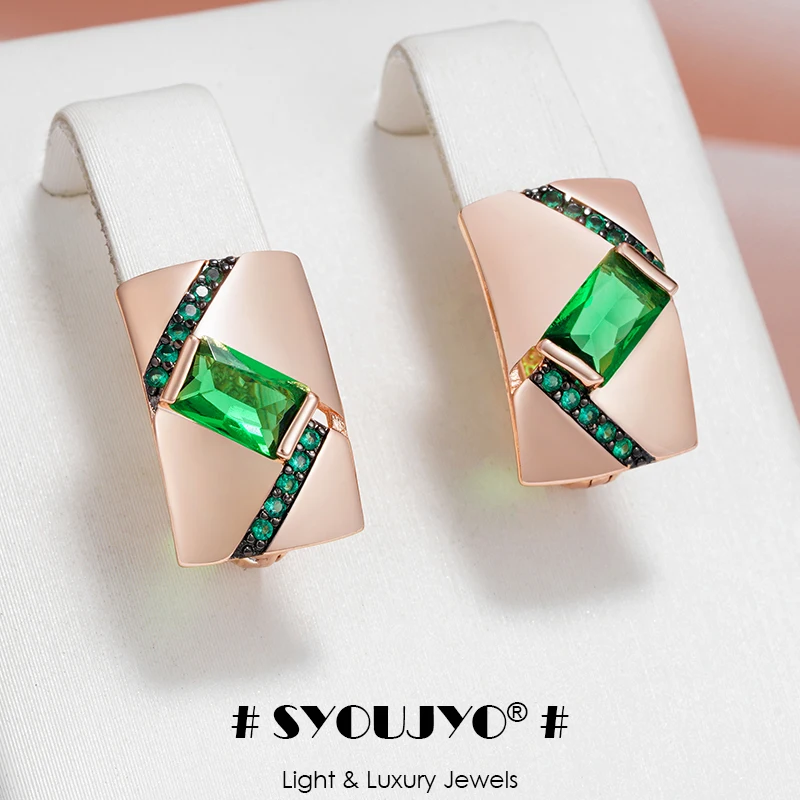 SYOUJYO Luxury Green Opal Zircon Black Plating Earrings For Women Rose Gold Color Fine Jewelry Vintage Square English Earrings