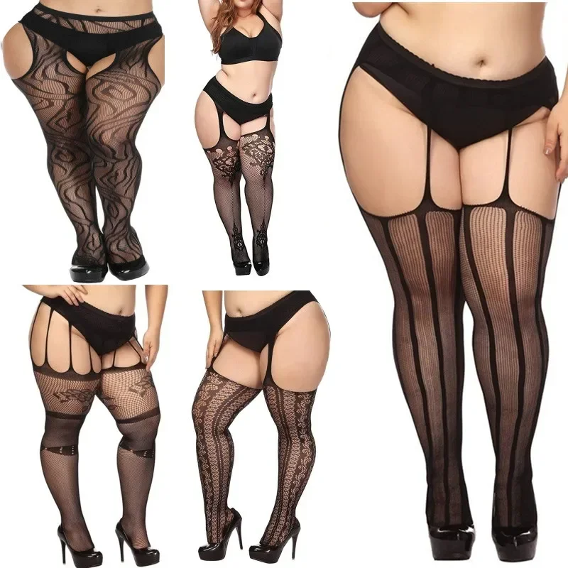 

Large Plus Size Fishnet Black Stockings Open Crotchless Body thigh high Tights Sexy Lingerie Fishnets Oversize Women Pantyhose