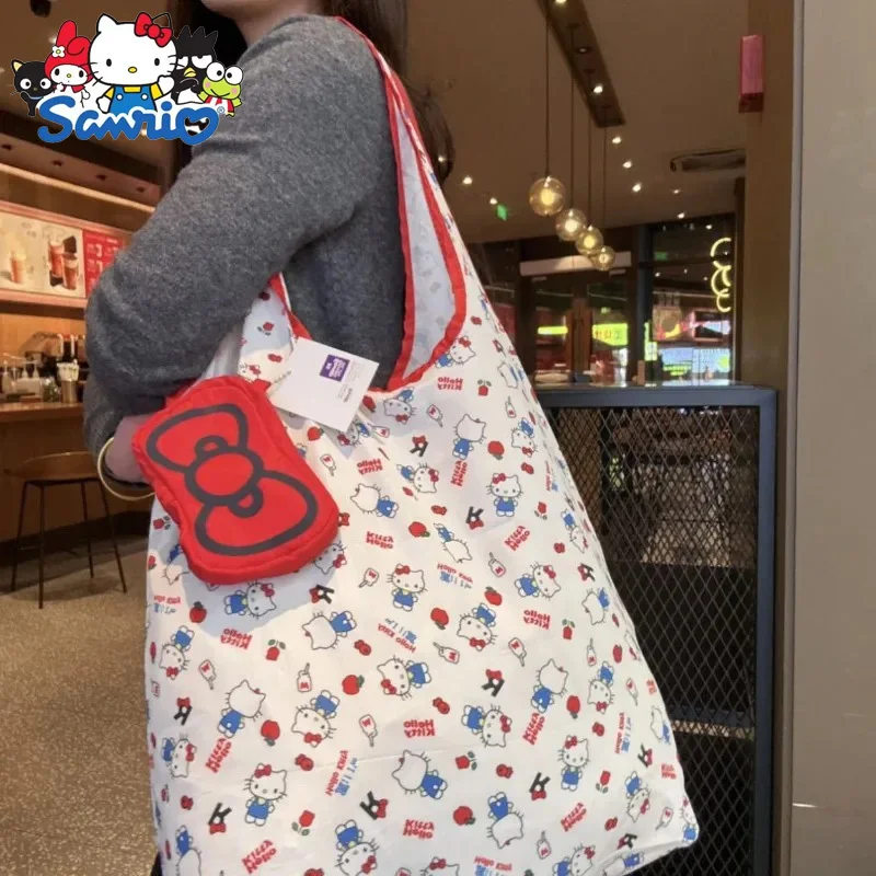 

Sanrio новая сумка для покупок Kitty Red Bow складная сумка для хранения экологически чистая сумка с полным принтом на одно плечо ручная сумка-тоут
