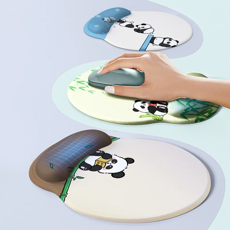 Cartoon Panda Silicone Wrist Rest Mouse Pad 10 Patterns Cute Office Gaming Ergonomic Non-Slip Desk