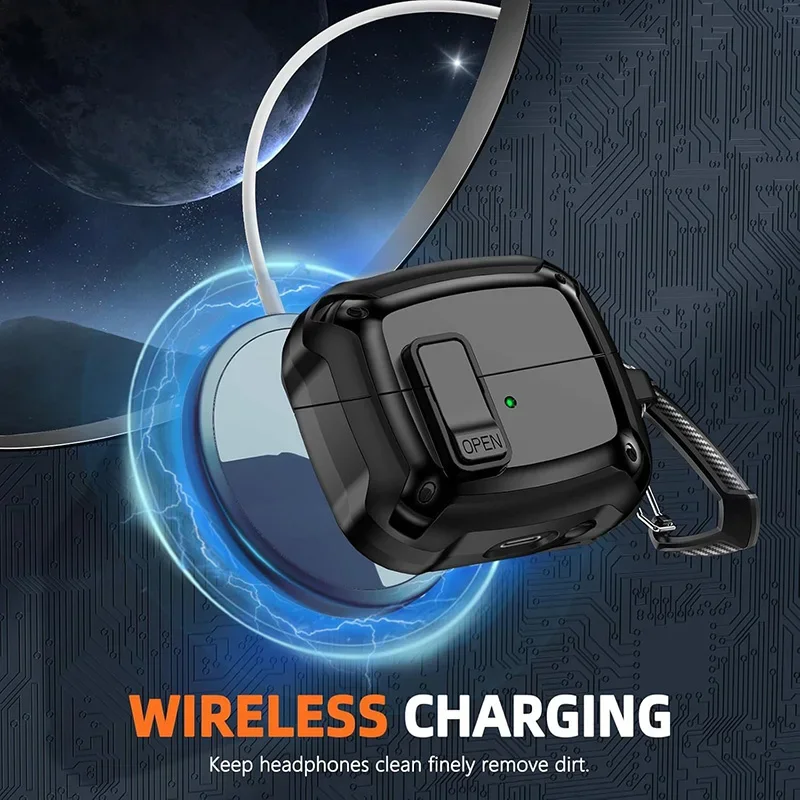 Security Lock Cover for Samsung Galaxy Buds 3 Pro Buds3 headphone Case For Samsung Buds 3 Pro Sleeve With Hook Shockproof Funda